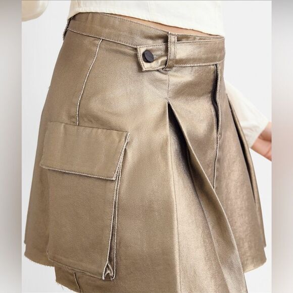 Circus by Sam Edelman Gold Cargo Packets Mini Skirt w Cut Hem Size 31 NWT - Picture 6 of 10